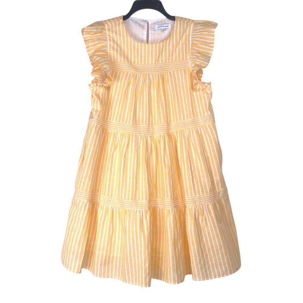 Jacquie the Label Women's Size M Yellow White Stripe Tiered Ruffle Sleeve Dress